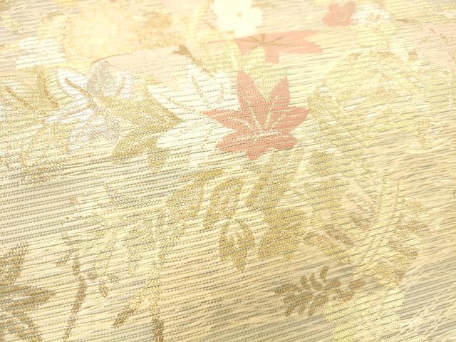 平和屋着物*夏物 六通柄 本袋帯 草花文 金銀糸 正絹 逸品 DABB3273cm
