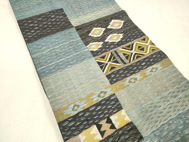 平和屋着物▽太鼓柄袋帯 スリーシーズン 春夏秋 すくい織 横段抽象文 正絹 逸品 DABB3276cm