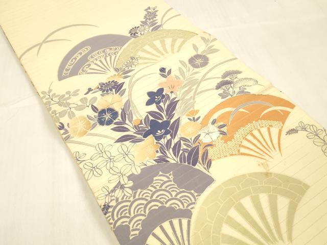 平和屋着物*夏物 アンティーク 大正ロマン 丸帯 引き抜き帯 駒刺繍 扇面流水草花文 正絹 逸品 DABB3285cm