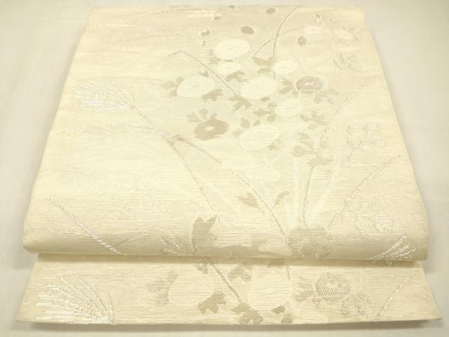 平和屋着物*夏物 全通柄 本袋帯 草花文 銀糸 正絹 逸品 DABB3287cm