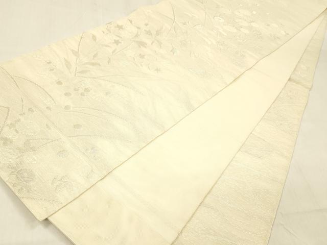 平和屋着物*夏物 全通柄 本袋帯 草花文 銀糸 正絹 逸品 DABB3287cm