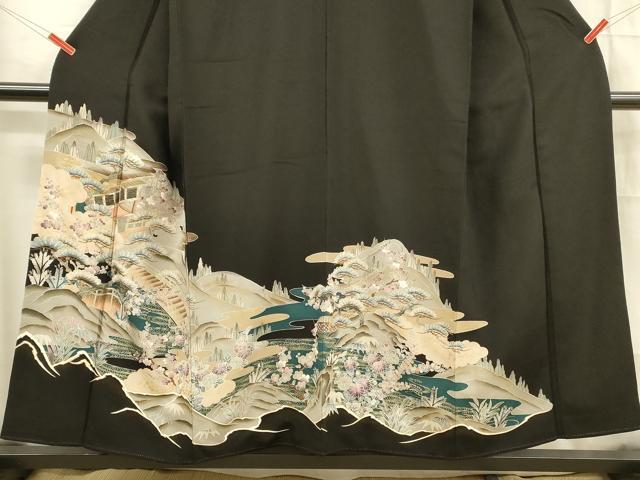 平和屋着物■豪華黒留袖 駒刺繍 風景文 松竹梅 金彩 正絹 逸品 DABB3354cm