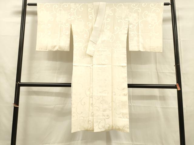 平和屋着物■長襦袢 袷 花唐草地紋 鳥の子色 正絹 逸品 DABB3389cm