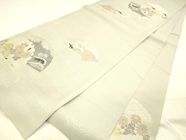 平和屋着物*夏物 アンティーク 大正ロマン 丸帯 引き抜き帯 地紙花文 金銀糸 正絹 逸品 DABB3434cm