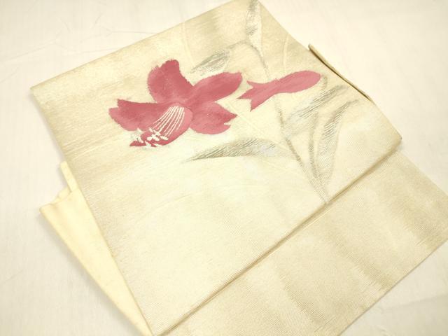 平和屋着物*夏物 つけ帯 草花文 銀糸 引箔 正絹 逸品 DABB3465cm