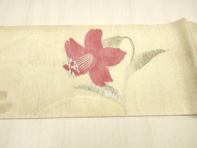 平和屋着物*夏物 つけ帯 草花文 銀糸 引箔 正絹 逸品 DABB3465cm