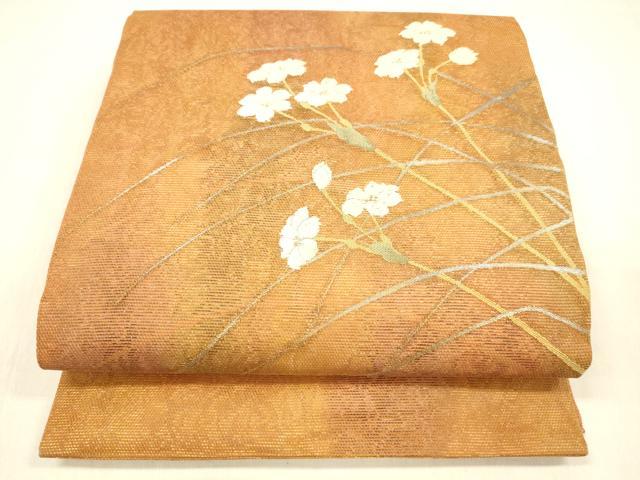 平和屋着物*夏物 九寸開き名古屋帯 唐織 草花文 金銀糸 正絹 逸品 DABB3482cm