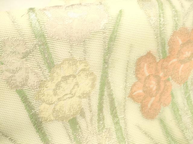 平和屋着物*夏物 九寸名古屋帯 草花文 金銀糸 正絹 逸品 DABB3486cm