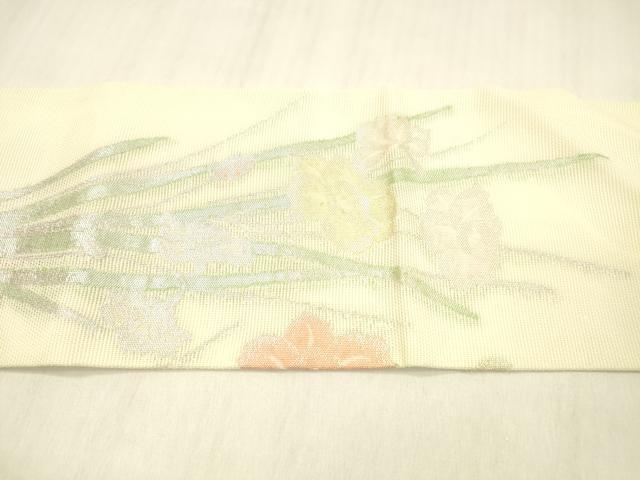 平和屋着物*夏物 九寸名古屋帯 草花文 金銀糸 正絹 逸品 DABB3486cm