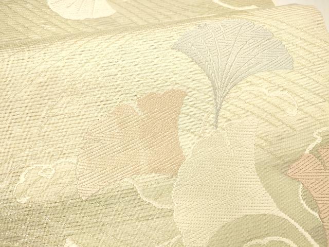 平和屋着物*夏物 六通柄袋帯 唐織 流水銀杏文 銀糸 正絹 逸品 DABB3499cm