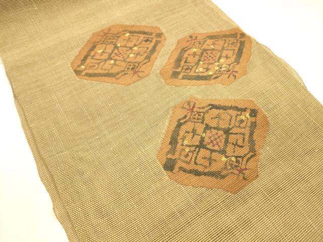 平和屋着物*夏物 八寸名古屋帯 抽象文様 金彩 正絹 逸品 DABB3505cm