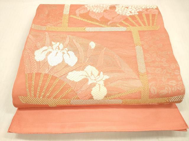 平和屋着物*夏物 太鼓柄 本袋帯 唐織 流水扇面草花文 金銀糸 正絹 逸品 DABB3506cm