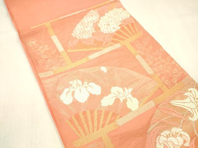 平和屋着物*夏物 太鼓柄 本袋帯 唐織 流水扇面草花文 金銀糸 正絹 逸品 DABB3506cm