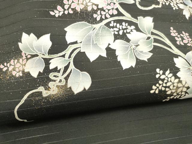 平和屋着物*夏物 九寸名古屋帯 蔦の葉花文 黒地 金彩 DABB3555cm