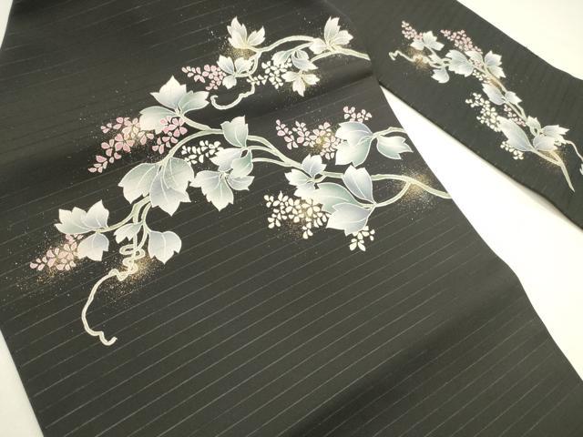 平和屋着物*夏物 九寸名古屋帯 蔦の葉花文 黒地 金彩 DABB3555cm