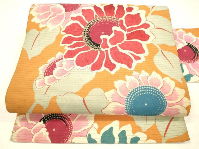 平和屋着物*夏物 アンティーク 大正ロマン 九寸名古屋帯 絽縮緬 刺繍 草花文 正絹 逸品 DABB3575cm