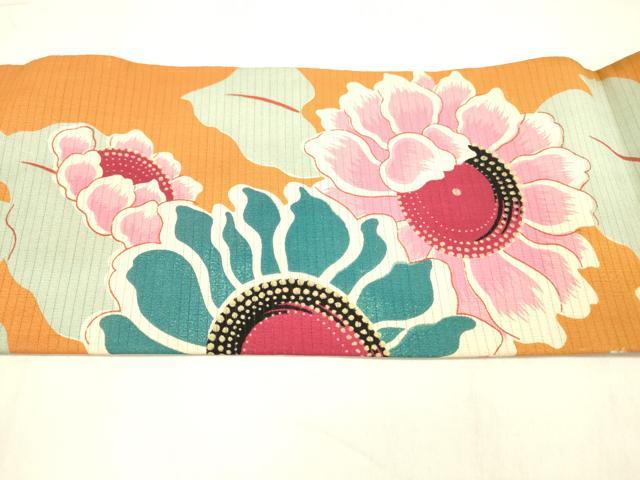 平和屋着物*夏物 アンティーク 大正ロマン 九寸名古屋帯 絽縮緬 刺繍 草花文 正絹 逸品 DABB3575cm