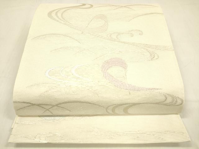 平和屋着物*夏物 六通柄袋帯 流水文 銀糸 正絹 逸品 DABB3585cm