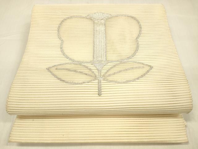 平和屋着物*夏物 西陣河村織物謹製・手織り 絽綴れ 八寸名古屋帯 草花文 銀糸 正絹 逸品 DABB3614cm