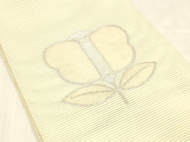 平和屋着物*夏物 西陣河村織物謹製・手織り 絽綴れ 八寸名古屋帯 草花文 銀糸 正絹 逸品 DABB3614cm