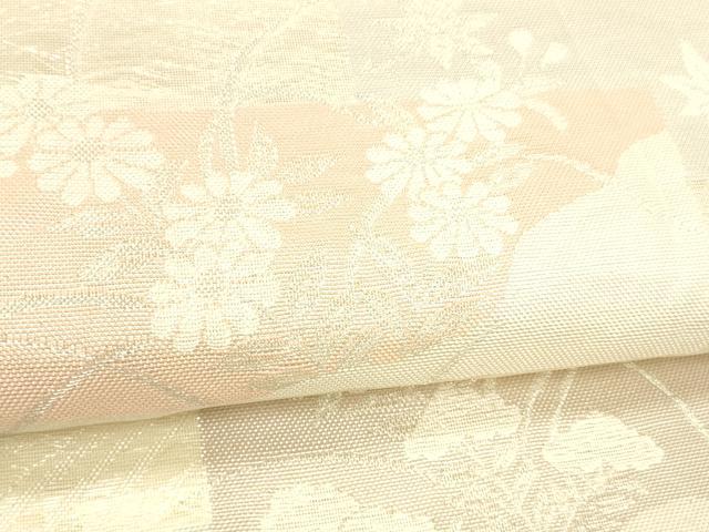 平和屋着物*夏物 六通柄袋帯 草花文 銀糸 正絹 逸品 DABB3621cm