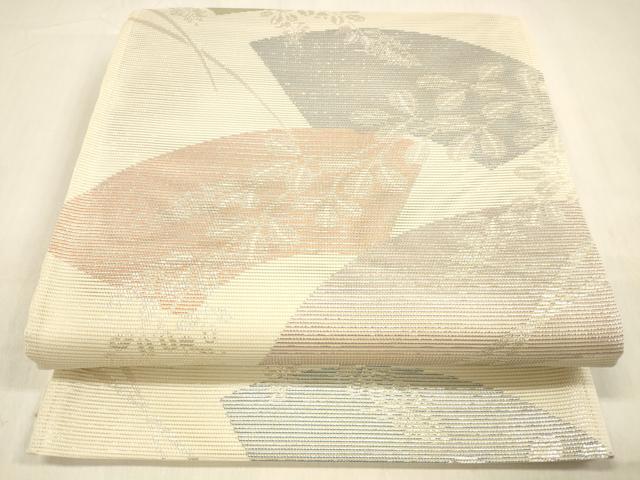 平和屋着物*夏物 六通柄袋帯 地紙草葉文 銀糸 正絹 逸品 DABB3622cm