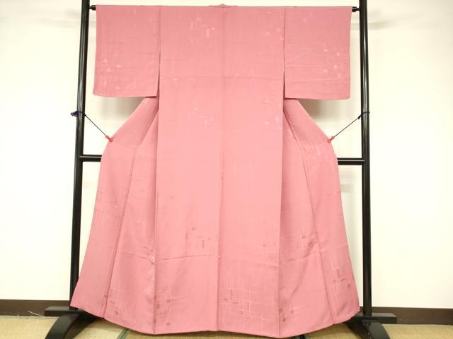 平和屋着物■上質な色無地 抽象地紋 桃色 正絹 逸品 DABB3747cm