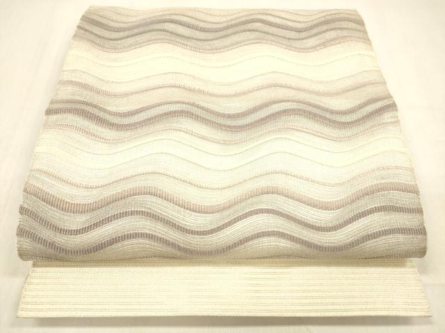 平和屋着物*夏物 太鼓柄袋帯 よろけ縞 銀糸 正絹 逸品 DABB3804cm