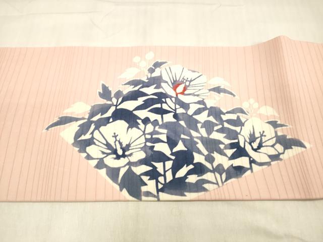 平和屋着物*夏物 和染紅型 栗山紅型 栗山吉三郎 絽塩瀬 九寸名古屋帯 草花文 正絹 逸品 DABB3811cm