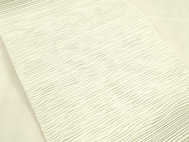 平和屋着物*夏物 絽綴れ 八寸名古屋帯 よろけ縞 藍白色 三越扱い 正絹 逸品 DABB3814cm