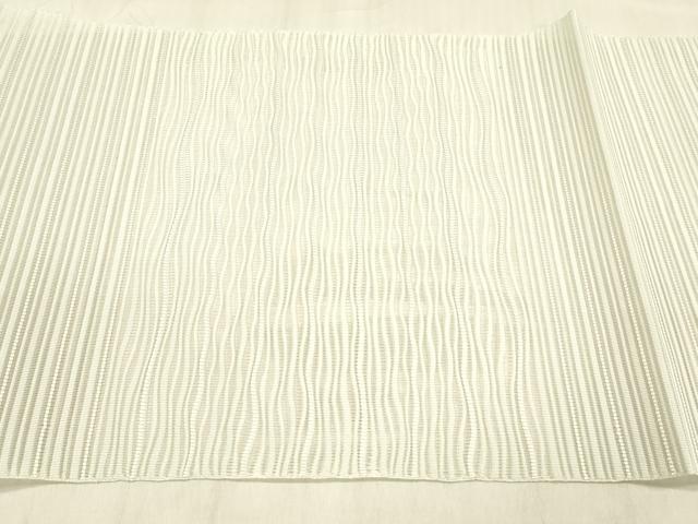 平和屋着物*夏物 絽綴れ 八寸名古屋帯 よろけ縞 藍白色 三越扱い 正絹 逸品 DABB3814cm