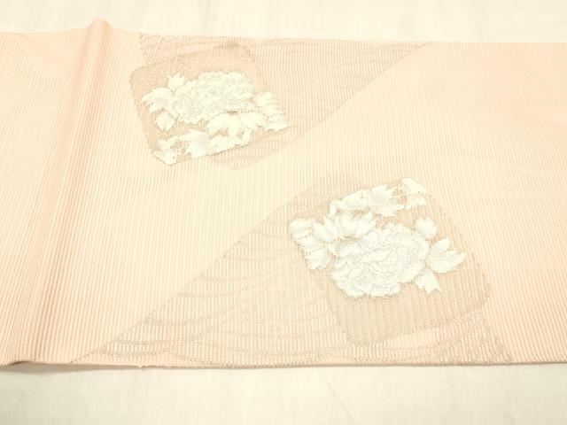 平和屋着物*夏物 太鼓柄袋帯 草花文 銀糸 正絹 逸品 DABB3815cm