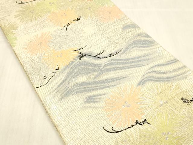 平和屋着物*夏物 アンティーク 大正ロマン 丸帯 唐織 流水松葉文 銀糸 正絹 逸品 DABB3817cm