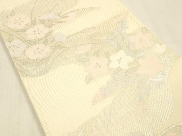 平和屋着物*夏物 六通柄袋帯 草花文 銀糸 正絹 逸品 DABB3829cm