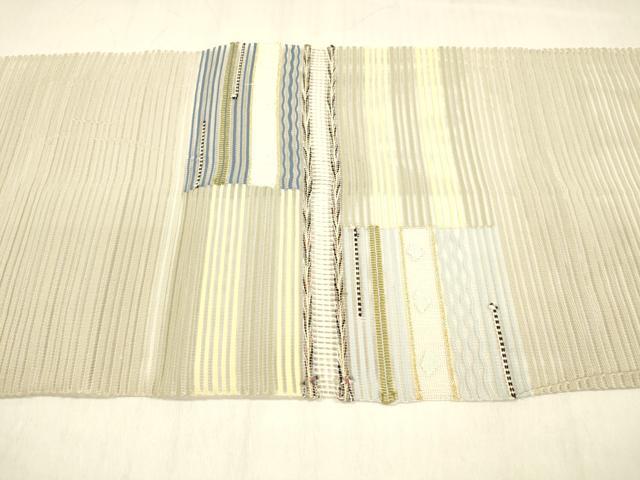 平和屋着物*夏物 絽綴れ 八寸名古屋帯 横段文 金糸 正絹 逸品 DABB3959cm