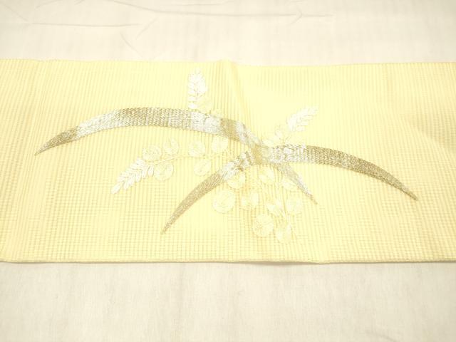 平和屋着物*夏物 九寸名古屋帯 駒刺繍 総刺繍 草葉文 正絹 逸品 DABB3964cm