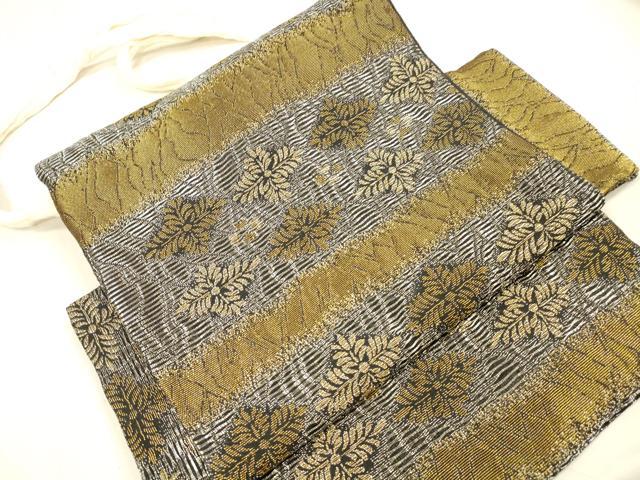 平和屋着物●染色作家 草野一騎 つけ帯 横段花文 金銀糸 正絹 逸品 DABB3999cm