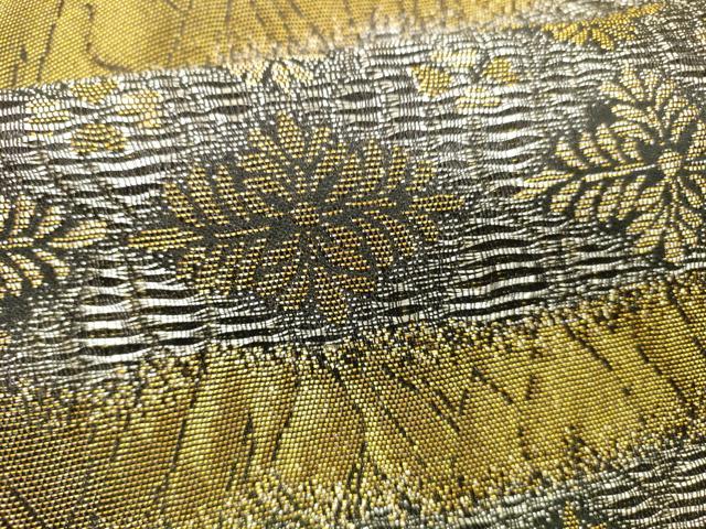 平和屋着物●染色作家 草野一騎 つけ帯 横段花文 金銀糸 正絹 逸品 DABB3999cm