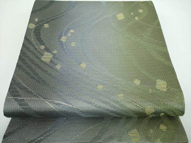 平和屋着物○黄金糸 両面 全通柄袋帯 よろけ縞 銀糸 正絹 逸品