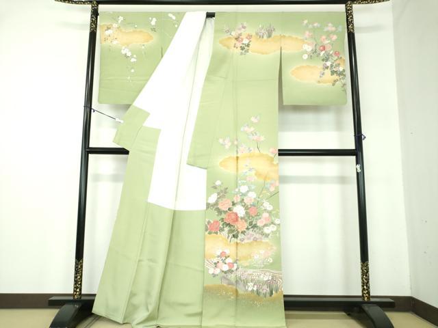 平和屋着物●訪問着 駒刺繍 雲取り花文 暈し染め 金彩 正絹 逸品 DABB4139ps