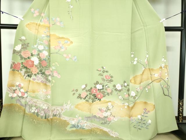 平和屋着物●訪問着 駒刺繍 雲取り花文 暈し染め 金彩 正絹 逸品 DABB4139ps