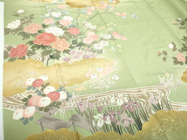平和屋着物●訪問着 駒刺繍 雲取り花文 暈し染め 金彩 正絹 逸品 DABB4139ps