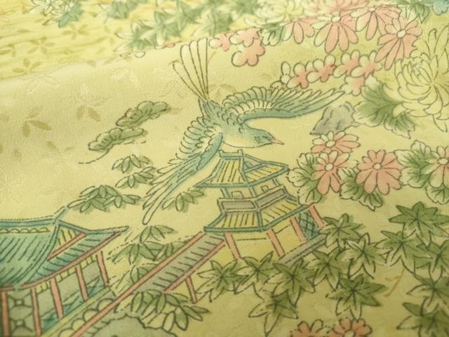平和屋着物●上質な長襦袢 無双仕立て 花鳥風景 正絹 逸品 DABB4161ps