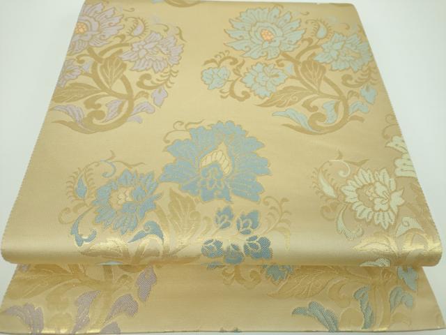 平和屋着物●伝統工芸士 小笹宏風 六通柄袋帯 金色繭 草木染 飛天 金糸 正絹 逸品 DABB4215ps