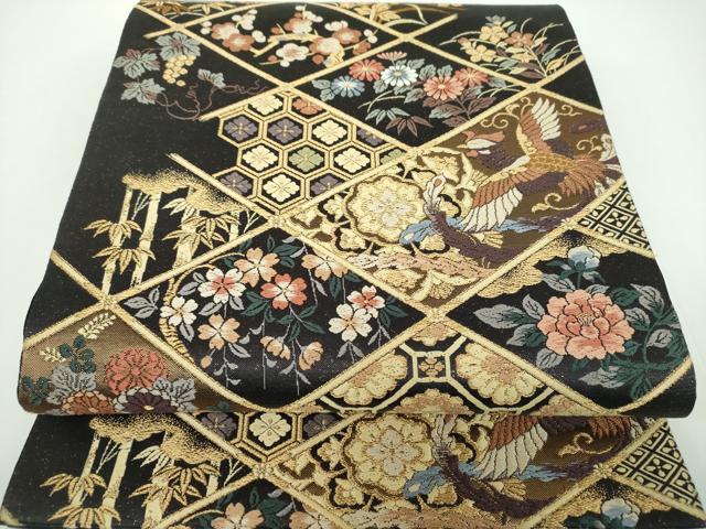 平和屋着物●六通柄袋帯 唐織 作家物 みやこ綴 格天井鳳凰花文 金糸 正絹 逸品 未使用 DABB4222ps