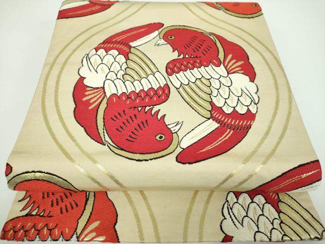 平和屋着物●アンティーク 大正ロマン 丸帯 立涌鸚鵡文 金銀糸 正絹 逸品 DABB4275ps