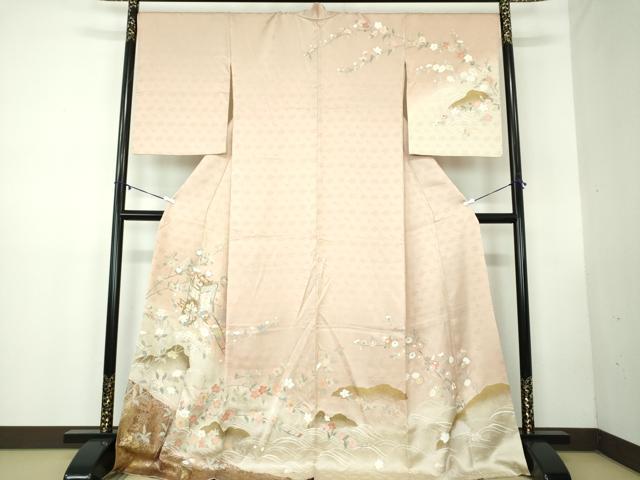 平和屋着物●訪問着 駒刺繍 御所車花文 暈し染め 金彩 ロング丈 正絹 逸品 DABB4315ps