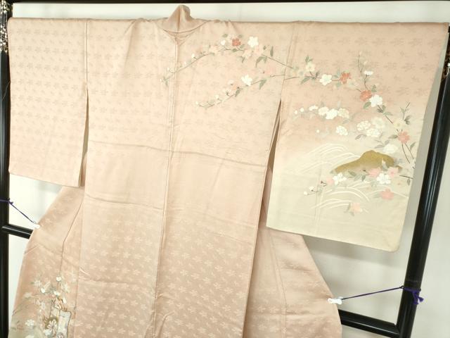 平和屋着物●訪問着 駒刺繍 御所車花文 暈し染め 金彩 ロング丈 正絹 逸品 DABB4315ps