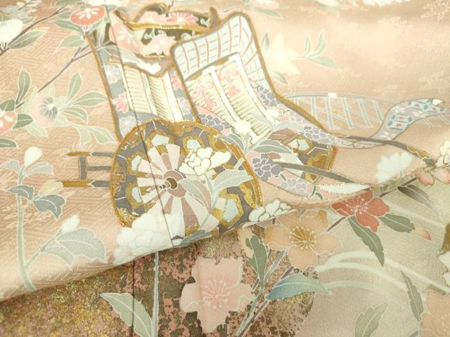 平和屋着物●訪問着 駒刺繍 御所車花文 暈し染め 金彩 ロング丈 正絹 逸品 DABB4315ps