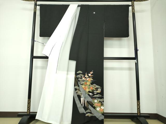平和屋着物●創業460年・千總 黒留袖 駒刺繍 吉祥花熨斗文 金彩 正絹 逸品 DABB4336ps
